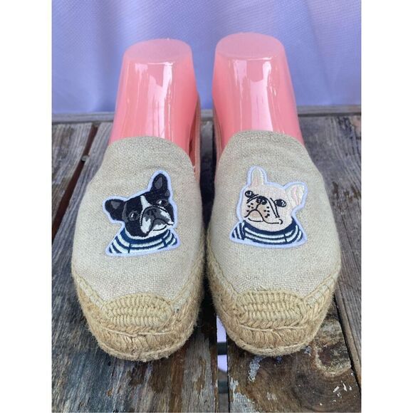 Soludos French Bulldog Espadrilles Women’s Size 7 Linen Slip-On Flats Dog Print - Picture 2 of 7